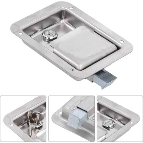 Sliding door lock handle car lock Flush Mount Paddle Door Latch Weatherproof 304 Stainless Steel Toolbox Lock with 2 Keys for