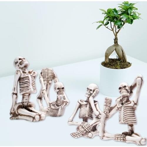 Mini Skeleton Yoga Pose Statue Sculpture Handcrafted Halloween Gothic Decoration Home Decor Accent Skull Figurine Gift