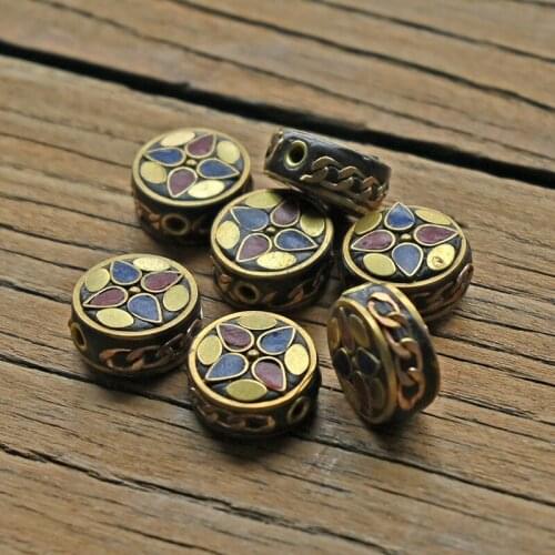 TZ-F10 Wholesale Inlay Nepal Copper Circular Shapes Beads Pendant For Jewelry Making Beadwork Necklace DIY Jewelry Components