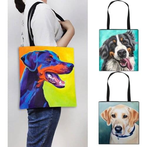 Doberman Dog Color Print Tote Bag Woman Shopping Shopping Foldable Storage Bag Girl Fashion Cute Dog Shoulder Bag Handbag Gift