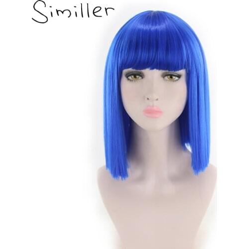 Similler Bob Synthetic Blue Short Wigs for Women High Temperature Fiber Hair with Fringe/bangs Cosplay Wig 15" Blue Black Green