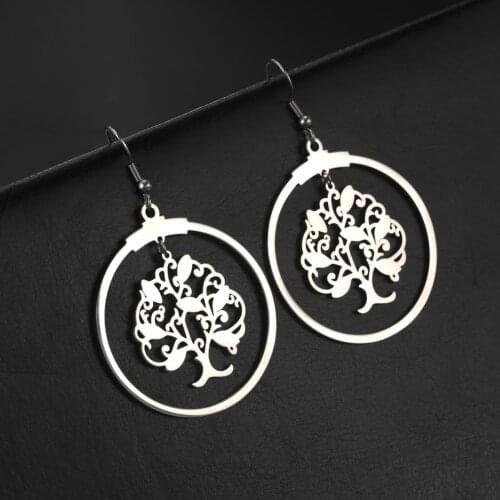 Sipuris Vintage Tree of Life Earrings Stainless Steel Dangle Earrings For Women Girls Fashion Jewelry Accessories Christmas Gift
