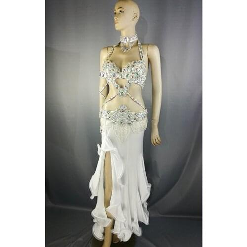 Top quality New women belly dance costume set showgirl belly dancing clothes halloween bellydance bra&belt&skirt 5pcs suit