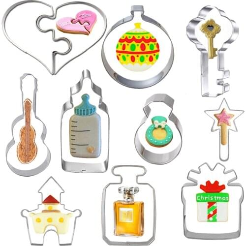10pcs Stainless Steel Wedding Cookie Cutter Guitar Balloon Cake Biscuit Mould Biscuit Mold Valentines Day Party Baking Tools