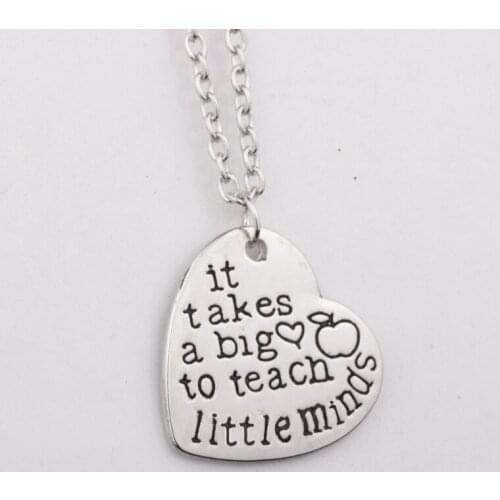 10PCS Heart Shape Takes a Big Heart to Teach Little Minds Inspirational Necklace Jewelry For Women Gift