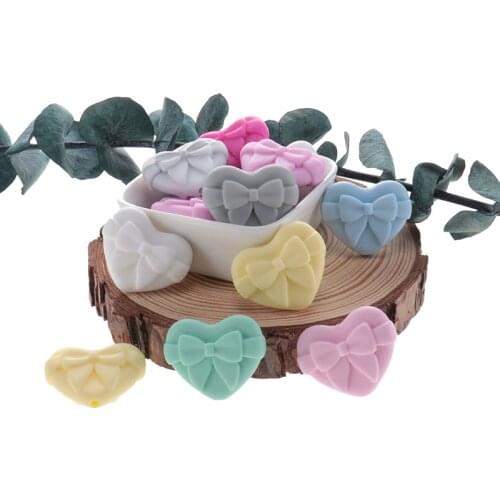 20pcs Baby Silicone Beads Silicone Teething Love Bow Bead Nipple For Baby For Newborn Baby Teether For Teeth BAP Free