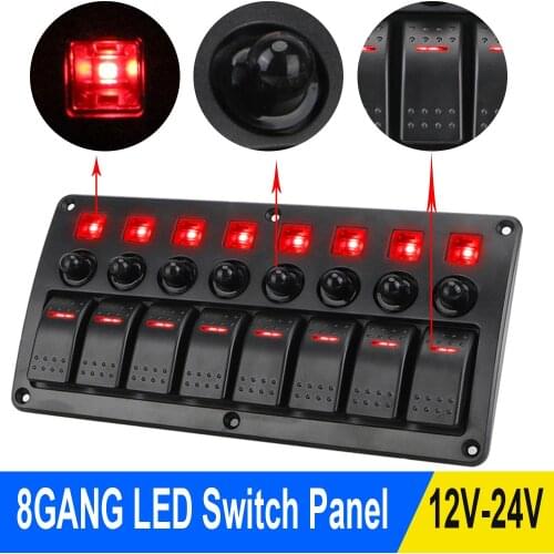 Rocker Switch Panel Car Vehicle Truck RV SUVS Marine 12/24V Circuit Breakers With Fuse 8 Gang LED Switch Panel