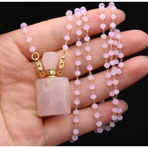 Natural Semi-precious Stone Perfume Bottles Pendant Rose Quartz Two Accessories for Free for Jewelry Making Necklaces Gift