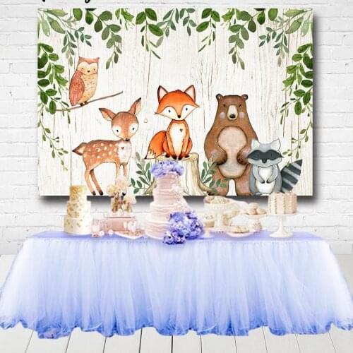 Woodland Baby Shower Backdrops Green Leaves Animals Birthday Party Backdrop Photography Prop Photo Background