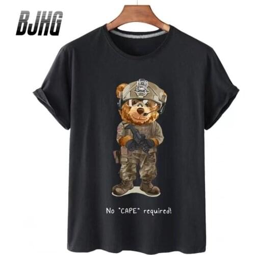 100% Cotton Special Police Camouflage Bear Short-sleeved T-shirt Female Half-sleeved Summer Casual Oversized T-shirt Male Shirt
