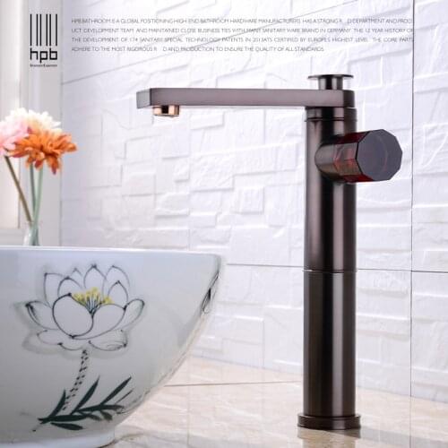 HPB Retro Brass Bathroom Basin Tall Faucet Oil Rubber Bronze Sink Mixer Exquisite Agate Handle Degisn 360 Degree Rotation H3101