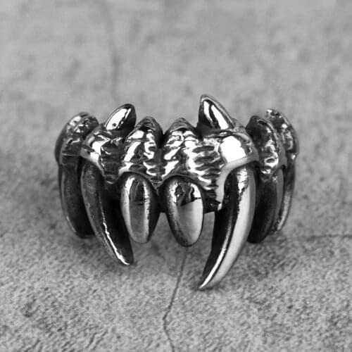 Stainless Steel Men Rings Beast Monster Teeth Punk Rock Hip Hop Cool for Biker Male Boyfriend Jewelry Creativity Gift Wholesale
