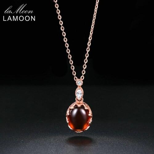 LAMOON 2018 New Oval Garnet Natural Gemstone Pendant Necklace 925 Sterling Silver Rose Gold Color Jewelry Women Wedding LMNI022