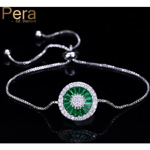 Pera Trendy Summer Style Charm Adjustable Size Green Bangle Cubic Zirconia Big Round Bracelets for Women Party Jewelry Gift B130