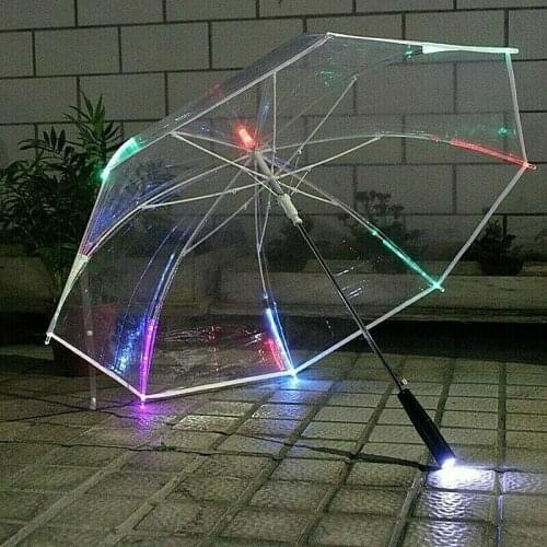 Fashion LED Luminous Umbrella Womens Windproof Transparent Umbrella Party Dedicated Luminous Long Handle waterproof Umbrella