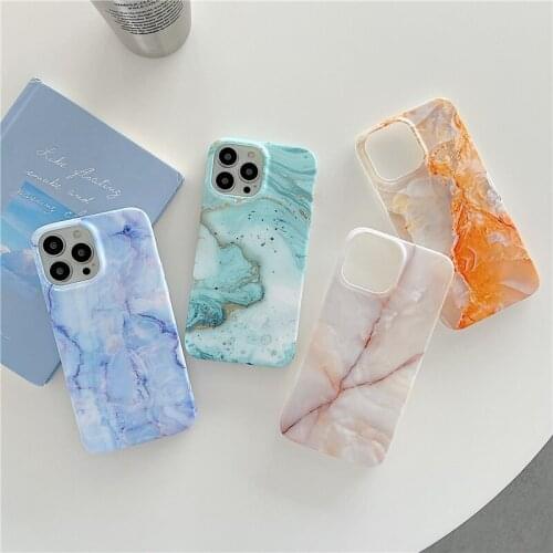 Marble Phone Case Bright Orange Cyan-Blue 12 Pro MAX Back Cover for 12mini X XR XS MAX 7 8 Plus 2020 iPhone 12 Pro 11 2020SE