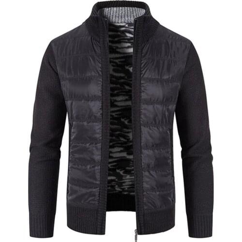 Mens Thick Warm Sweater Cardigan Coats Autumn Winter Casual Patchwork Sweaters Zipper Stand Collar Knitwear Jackets Outwear