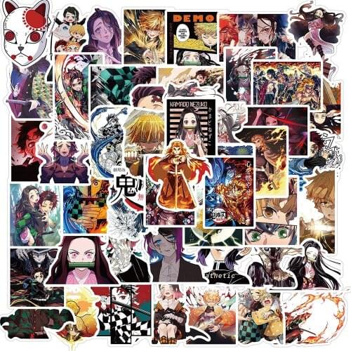 50Pcs New Stickers Hot Japan Anime Kimetsu No Yaiba Stickers Decal For Car Guitar Laptop Skateboard Demon Blade Slayer Sticker