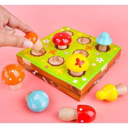 2020 New Montessori Mushroom Forest Insects Catch Kids Toys Wooden Magnets Children Color Shape Play House Educational Toys