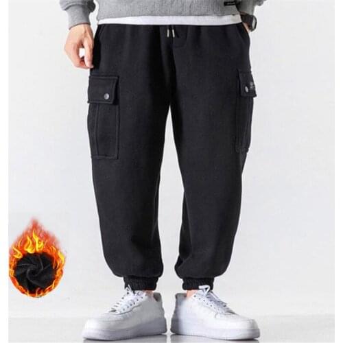 New Trendy Warm Mens Loose Sweatpants Autumn Winter Fashion Pocket Sport Pants Comfort Elastic Waist Jogger Trouser Plus Velvet