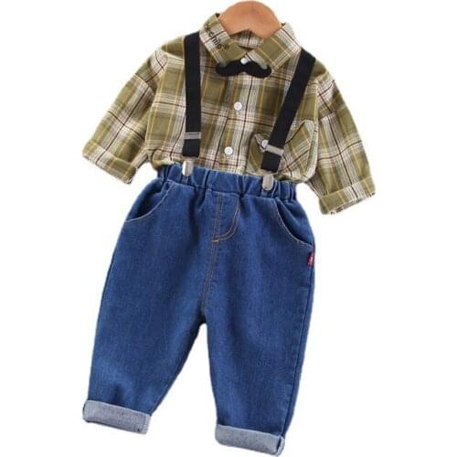 New Spring Autumn Baby Boys Clothes Suit Fashion Children Plaid Shirt Overalls 2Pcs/Sets Toddler Casual Costume Kids Tracksuits
