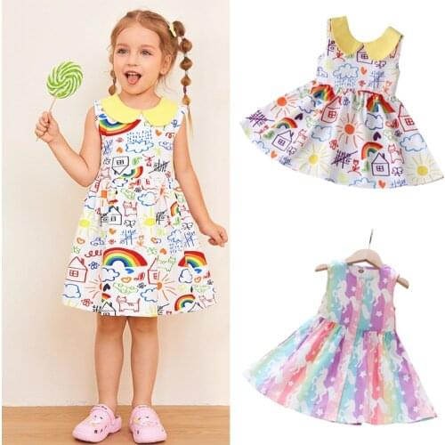 Girls Dress Summer 2021 New Childrens Western Style Vest Princess Dresses Baby Girls Sleeveless Unicorn Dress Party And Wedding