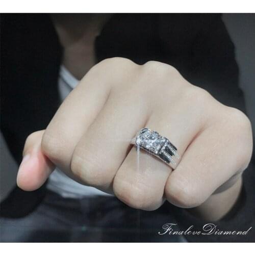Luxury Solid 925 sterling silver Round Diamond Rings for Men Classic Wedding Ceremony Ring Dazzling Male Accessories Jewelry Hot