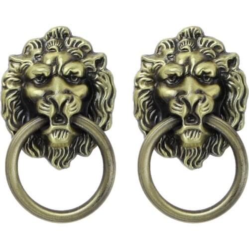 10Pcs Lion Head Zinc Alloy Knob Pull Handle Door Knocker Hardware Ring Furniture Mounting Screws Antique Door Pulls Handle Knobs