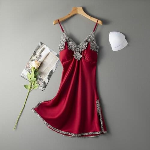 Sexy Nightdress Summer Womens Sleepwear Casual Faux Silk Nightgown Home Wear Nightwear Bath Gown M-XXL PJs Satin Slip Dress