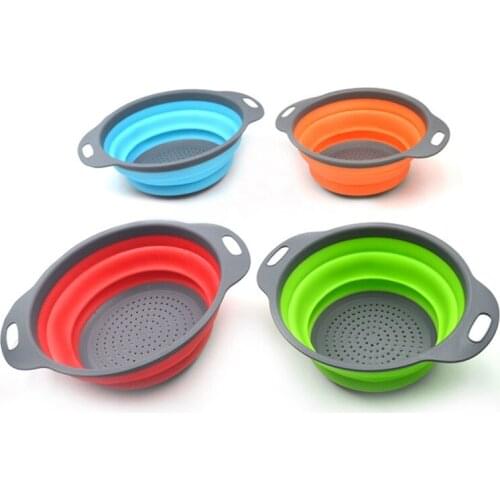 Foldable Collapsible Colanders Set Food-Grade Vegetable Fruit Silicone Washing Basket Strainer Collapsible Drainer Kitchen Tools