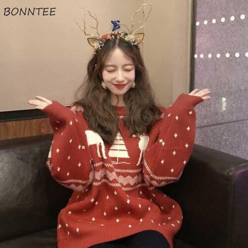 Sweaters Women Loose Casual Print Sweet Chic Fashionable Thicker Warm Korean Style Feminino Pullovers Student Prevalent Knitted