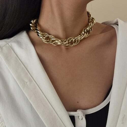 TIMEONLY Personality Twisted Chain Necklaces for Women Gold Color Alloy Chunky Linked Chokers Necklace Minimalist Jewelry Gift