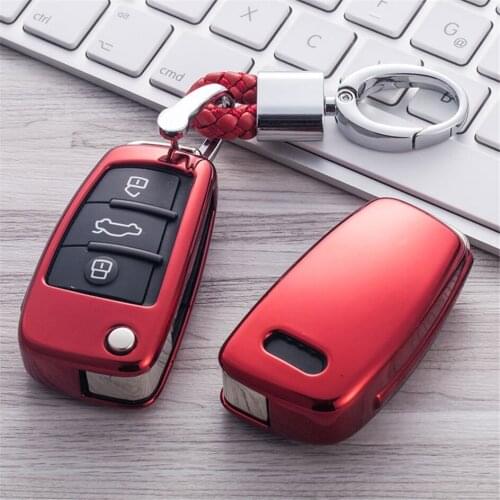 TPU Car Key Cover Protectiver Shell with PU Leather Key Holder Ring for AUDI A3 A4 B7 B6 B8 A6 C5 C6 Q5 Q7 A4L Car Accessories