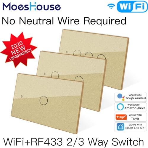 NEW WiFi Smart Light Switch RF433 No Neutral Wire Single Fire Smart Life Tuya App Control Works with Alexa Google Home 110V 220V