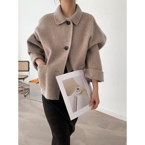 High-end koala short loose sweet double-sided cashmere coat woolen coat female Korean version 21 new