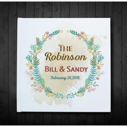 Customized White Wedding Guest Book Alternative,Colorful Wreath Bride Grooms Name Date,Personalized White Wedding Guest Book