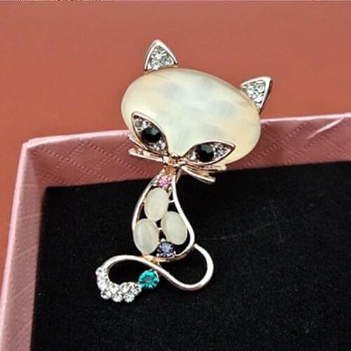 New Fashion Hot Sale Gold Filled Multicolor Opal Stone Fox Brooches Womens Fashion Cute Animal Pin Brooch Jewelry