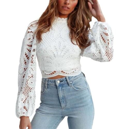 Kayotuas Women Blouse Long Sleeve Lace Turtleneck Shirt Tops Elegant Ladies Sexy Hollow Out See-through New Hot Streetwear