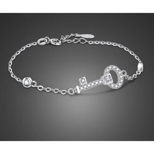 Women Genuine 100% 925 Sterling Silver New Key Pendant Adjustable Charm Bracelets 19 cm Chain & Link Bangles Jewelry Gift