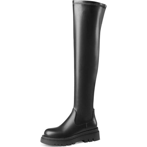 Platform Thigh High Boots Women Leather Sexy Round Toe Shoes Autumn Winter Zipper Black Brown White Over The Knee Boot Plus Size