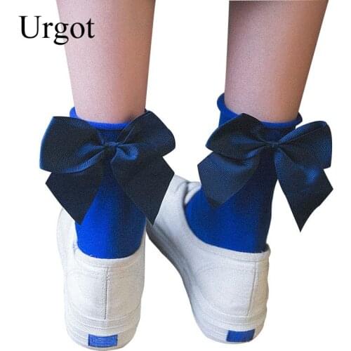 Urgot 3 Pairs Womens Socks Lovely Candy Color Bow Socks Casual Female Contrast Color Short Socks Cute Ladies Bow knot Sox Meias