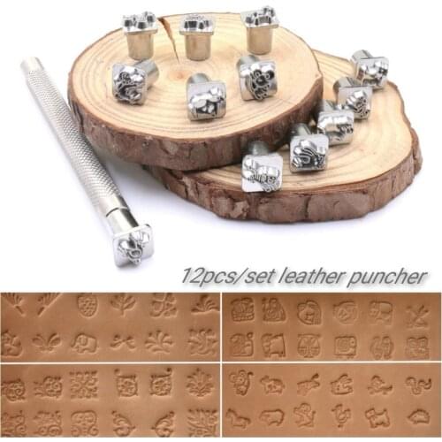 12pcs/set Leather Stamping Printing Tool Craft Stamps Leather Carving Punch Emboss DIY Tools Zodiac Constellation Animal Pattern