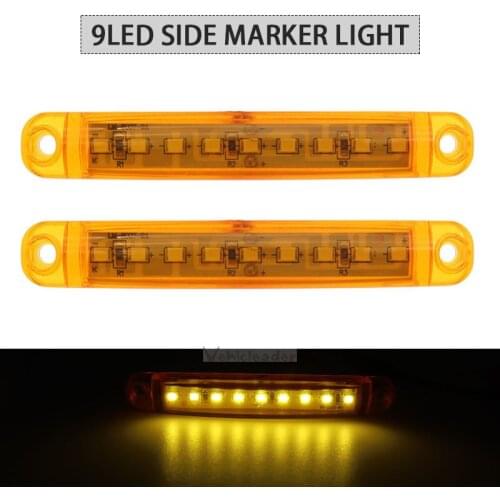 2PCS 9LED Bus Truck Trailer Truck 24V LED Lights Side Marker Light Waterproof Amber LED Light Tail Indicator Parking Light