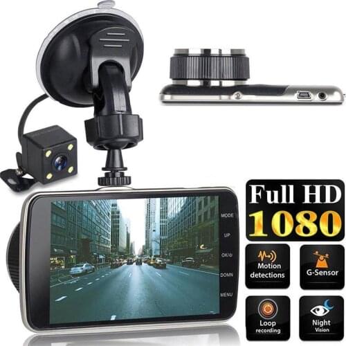 4 Inch 1080P 150 Degree Two Lens Dash Cam Front Rear Auto Recorder G-Sensor Car DVR Camera Driving Recorder Night Vision