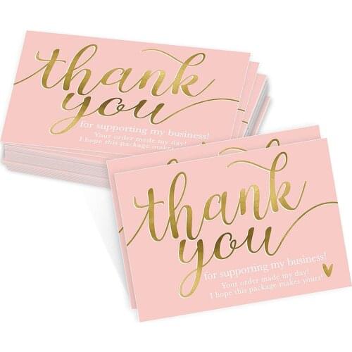 50Pcs/pack Thank You for Supporting My Small Business Cards Pink Paper Gift Decoration Label Custom Write Your Goods Follow Card