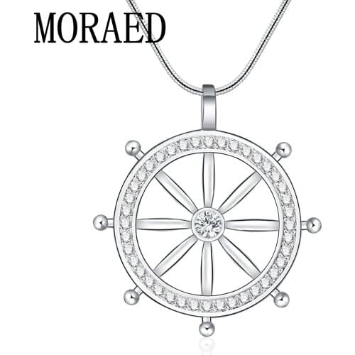 925 Sterling Silver Simple Round Zircon Rudder Pendant Necklace For Woman Man Fashion Party Jewelry Gift