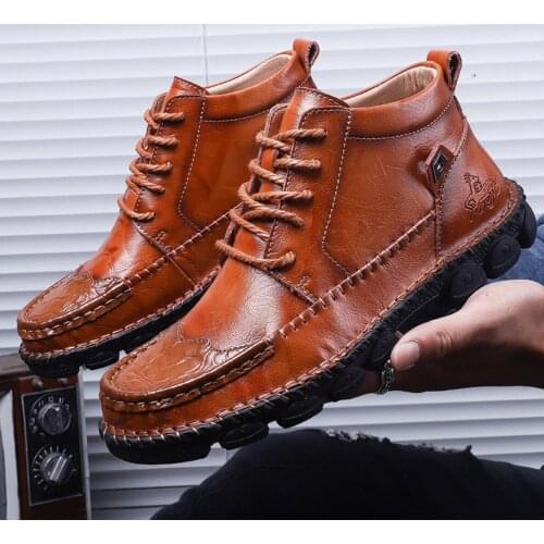 Famous Designer autumn winter cowhide casual leather shoes British Martin boots mens short boots leather boots Male motorcycle