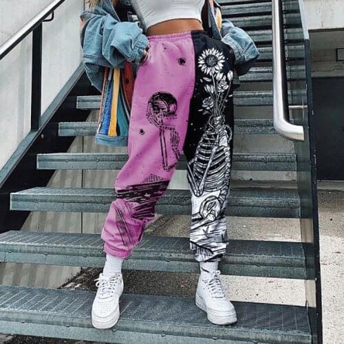 Hirigin Women Fashion High Waist Wide Leg Sweatpants Autumn Streetwear Casual Elastic Patchwork Joggers Woman Soft Trousers