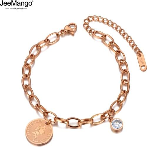 JeeMango браслет Stainless Steel Bohemia Beach Chain & Link Bracelets For Women Trendy Queen CZ Crystal Charm Bracelet JB20113