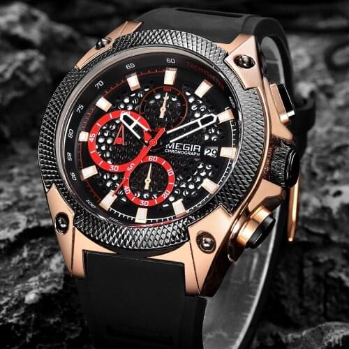 MEGIR Luxury Casual Watches Men Silicone Strap Quartz Wristwatches Man Top Brand Military Chronograph Watch Relogios Masculino